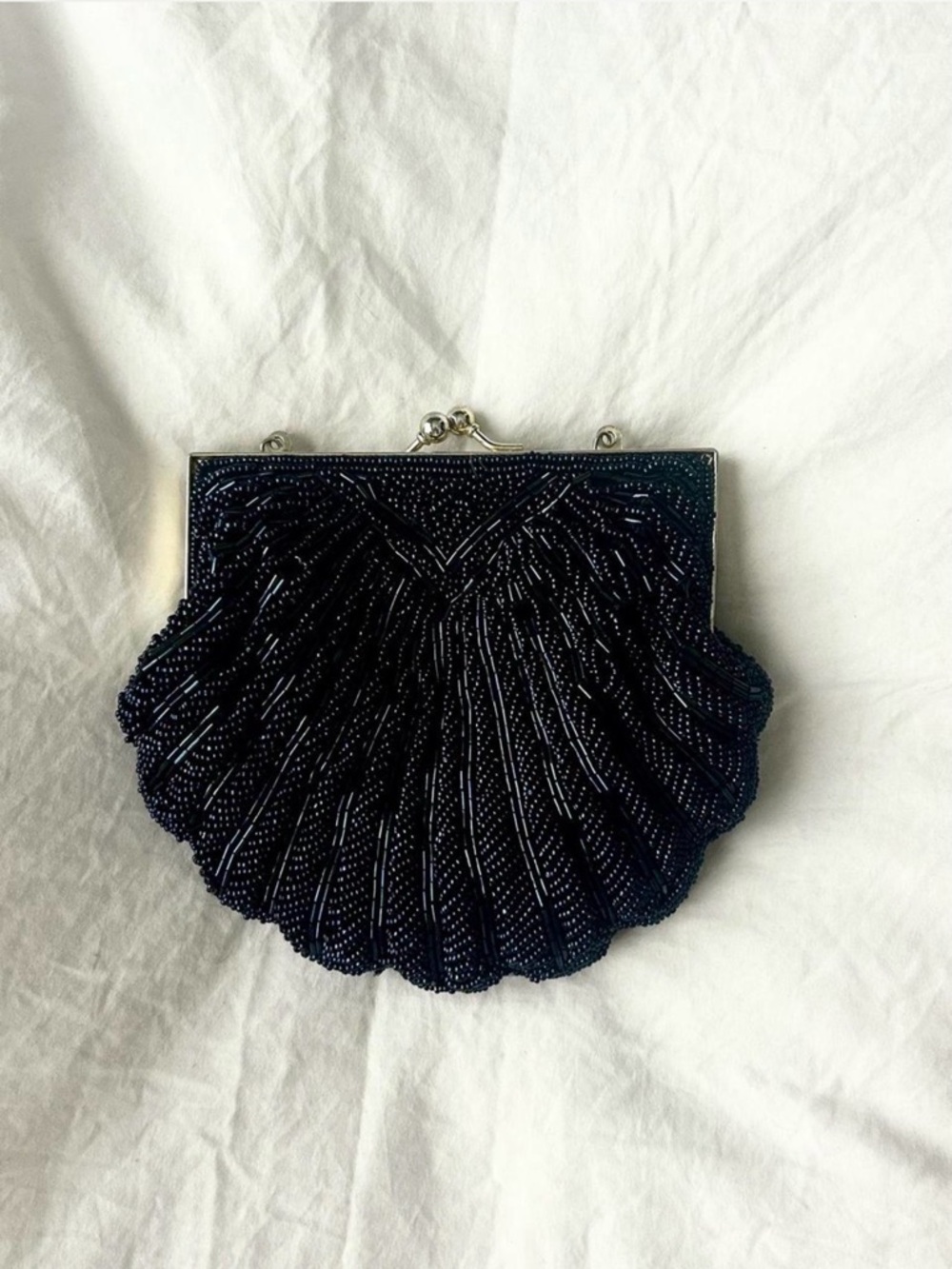Beaded Shell Clutch Bag in Black
